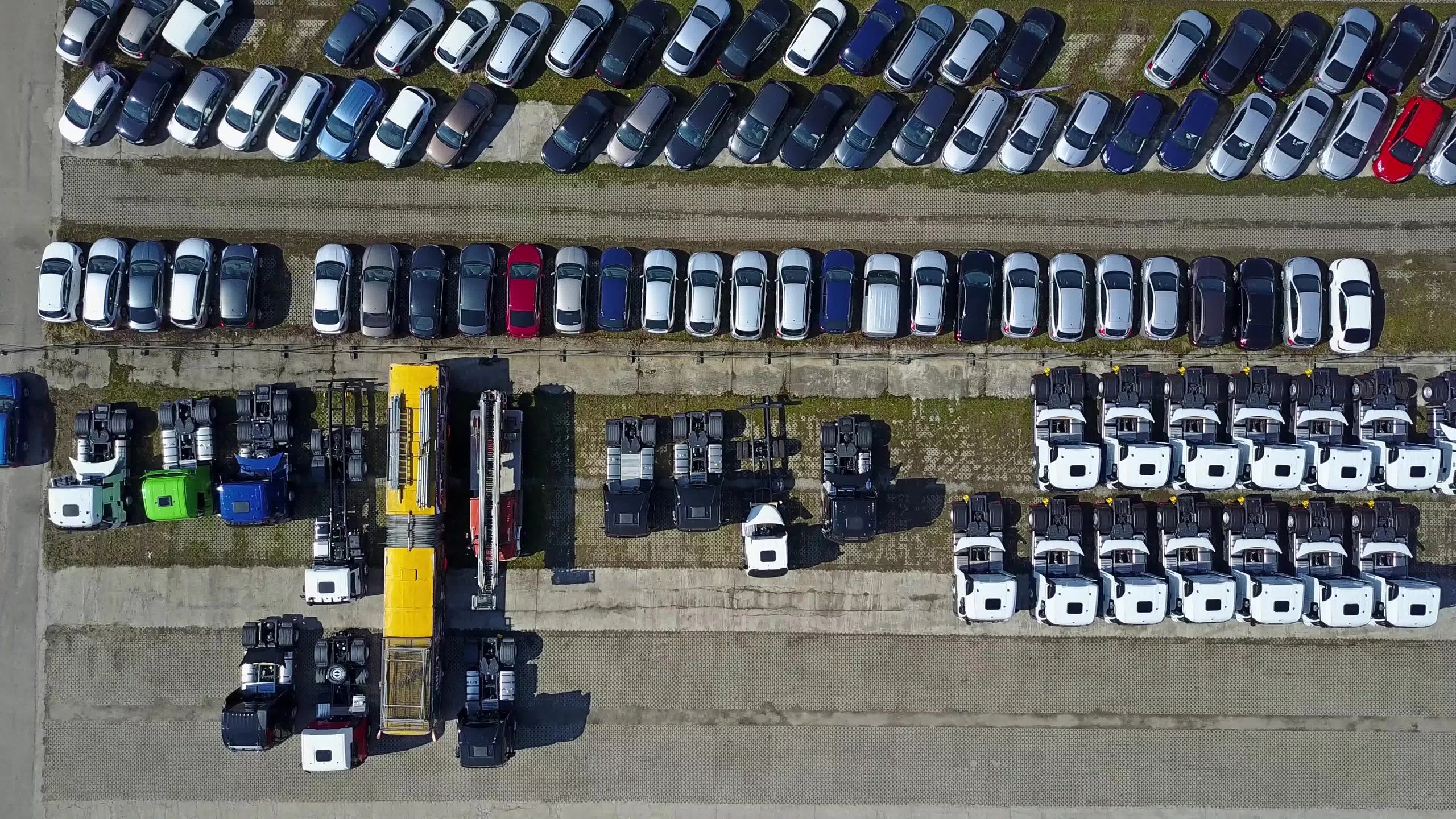 Aerial view of dealership vehicle inventory